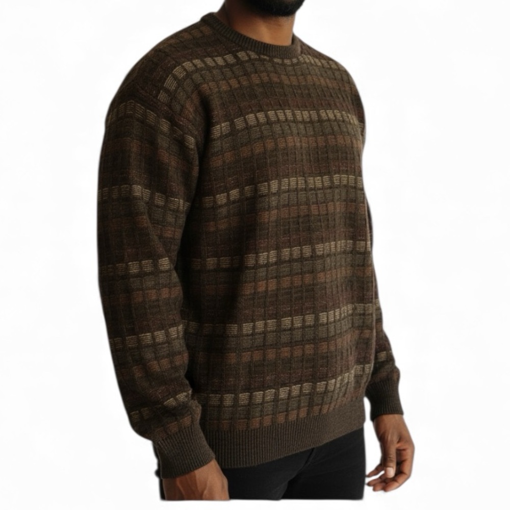 VINTAGE Gianfranco Ruffini Italy 3D Sweater XL Brown Earth Tone Geometric Retro